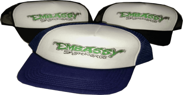 green embassy logo trucker cap