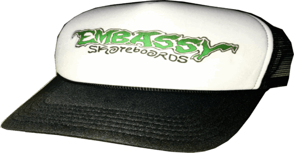 green embassy logo trucker cap